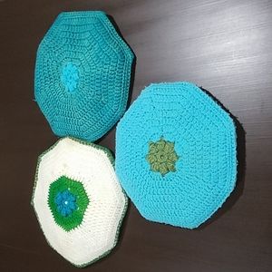 Set of 3 Vintage Hand Crocheted Toss Pillows